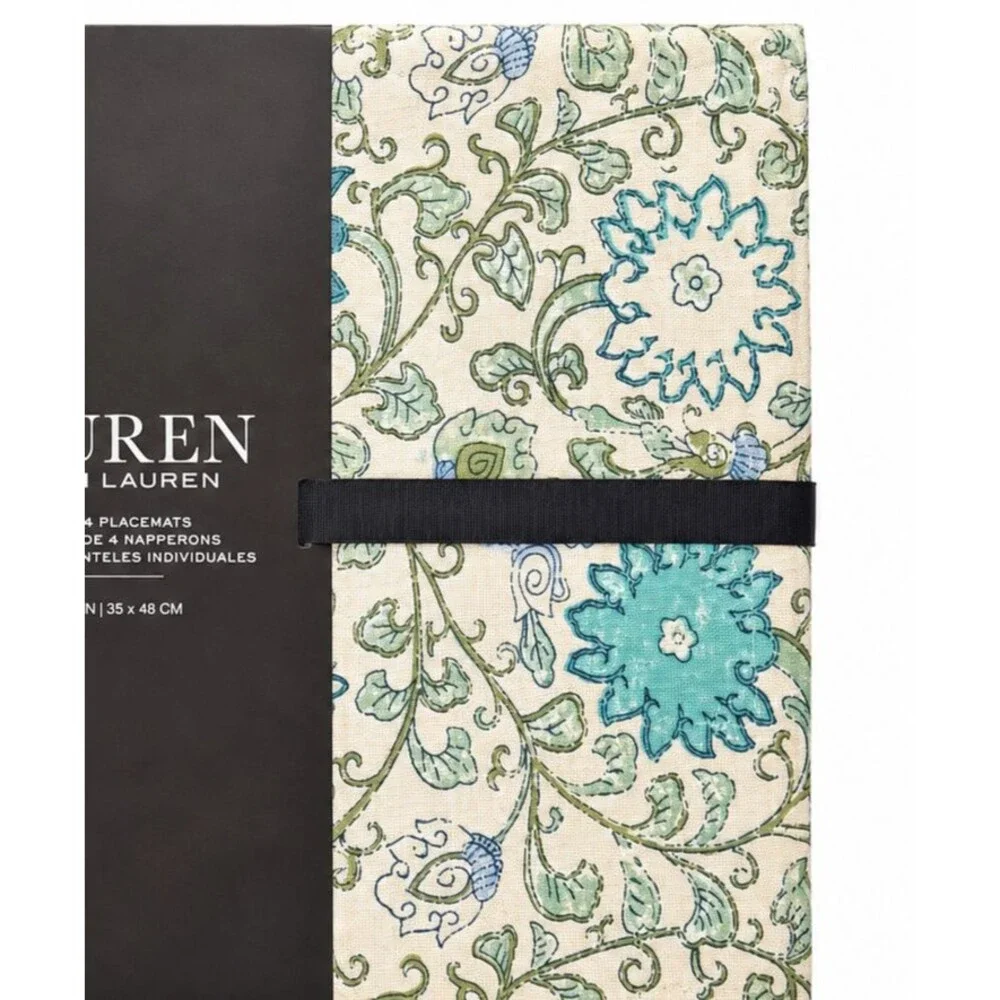 Ralph Lauren Home Floral Placemats Set of 4 Blue 100% Cotton 14x19